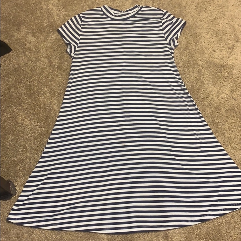 Blue and white striped dress